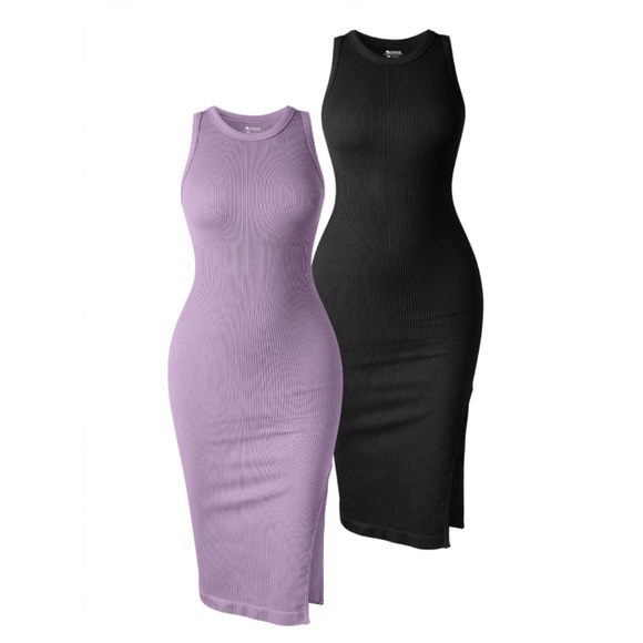 OQQ Dresses & Skirts - OQQ 2 Piece Dress Ribbed Halter Neck Split Tank Tops Dresses Black and Purple